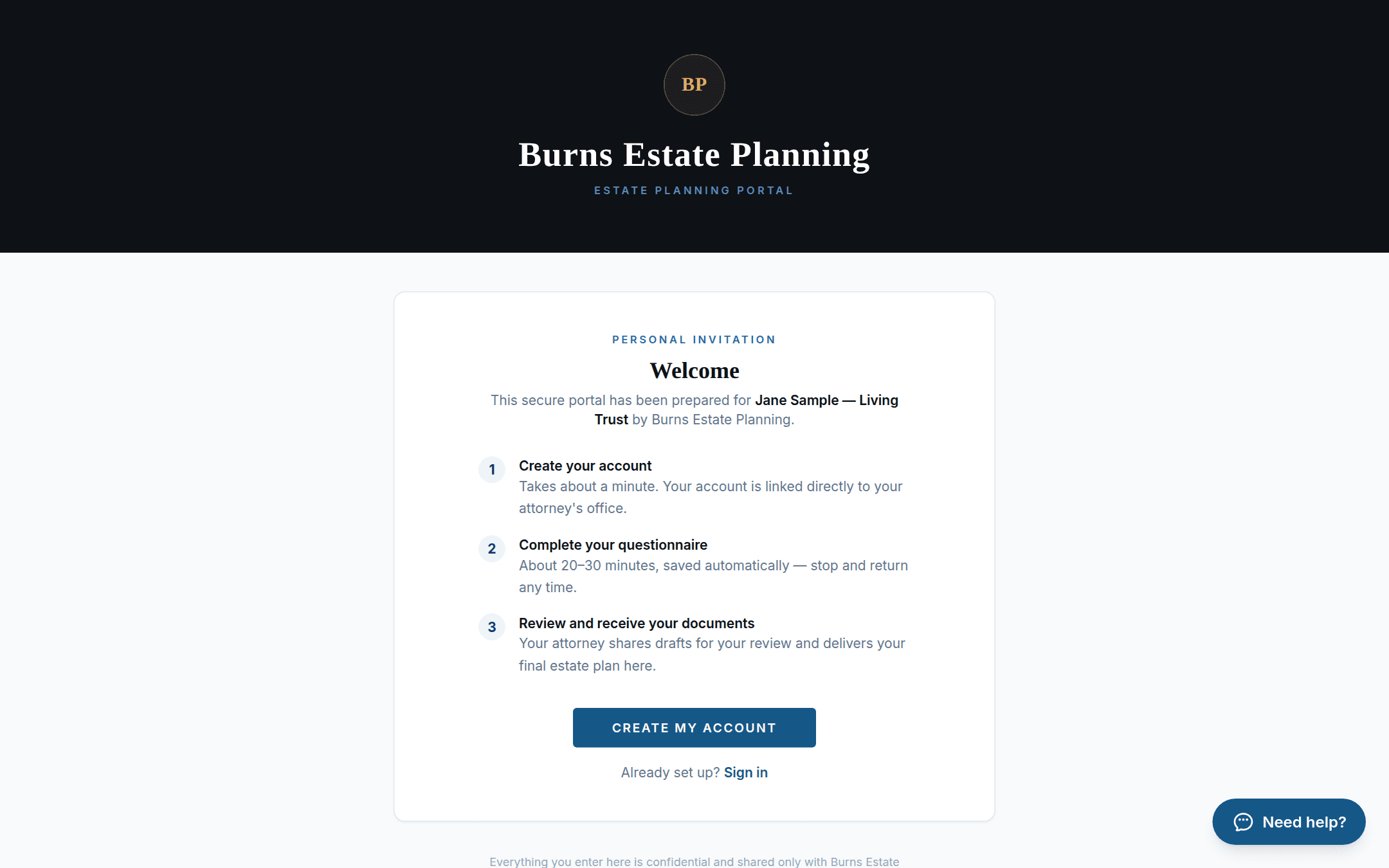 The welcome page