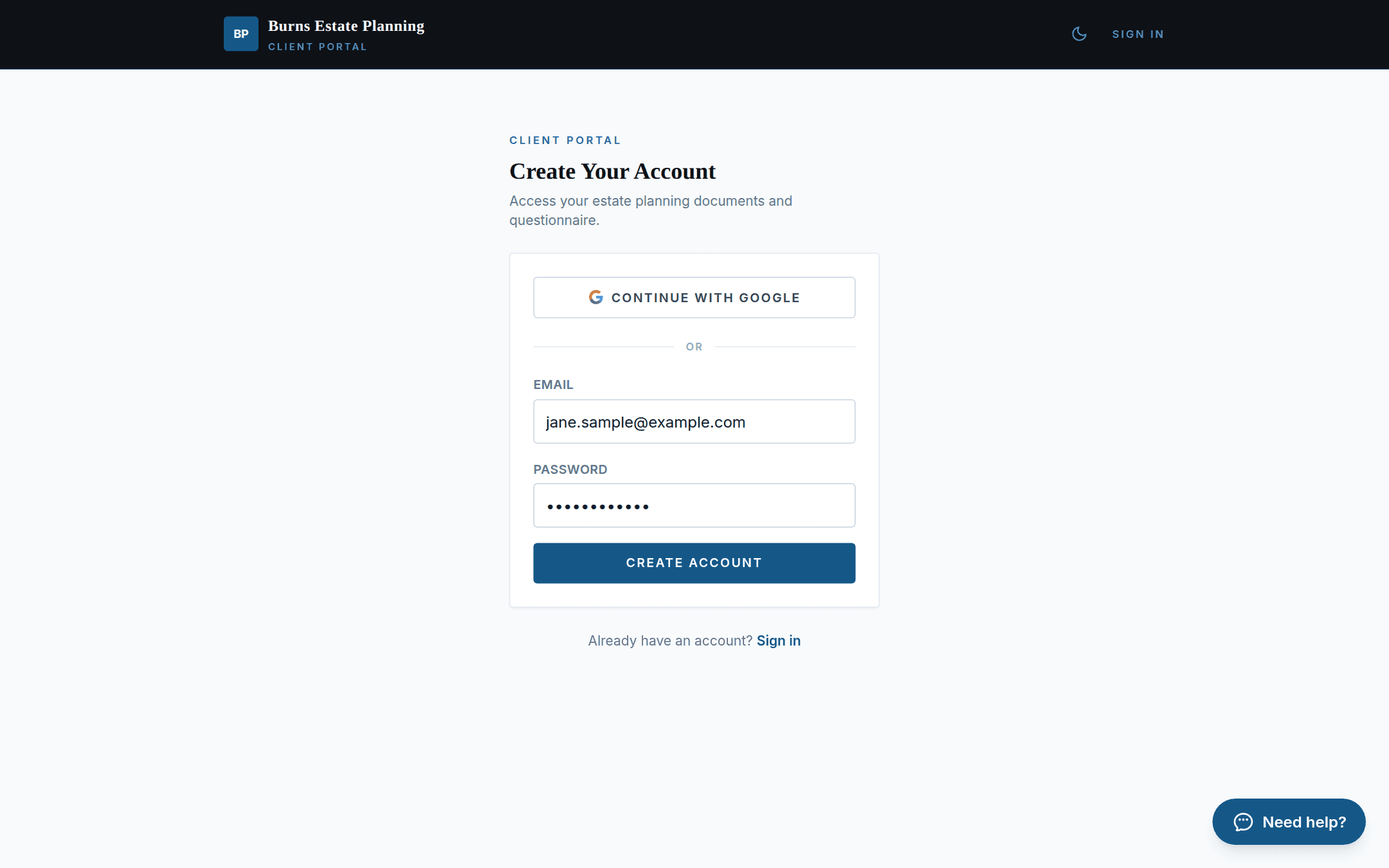 Create the account